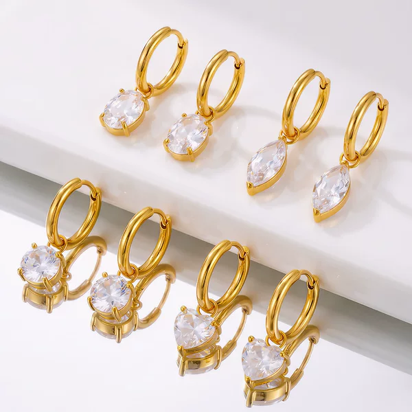 Fashionable stainless steel geometric minimalist cubic zirconia round heart-shaped earrings for women, featuring a unique and delicate design, and made with titanium steel that won't fade