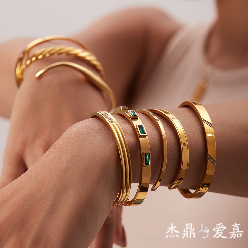 Europea y americana ins vintage titanio acero abierto oro pulsera no-decoloración pulsera de acero inoxidable de las mujeres de alta calidad pulsera de circón