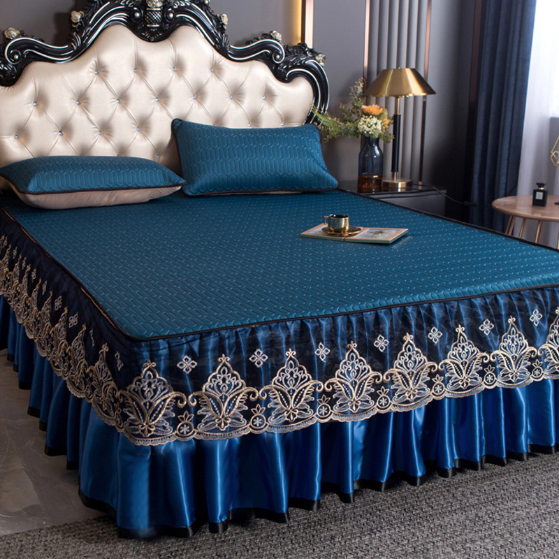 BB4C Wholesale Ice Silk Cooling Mat Bed Skirt 1.8m Summer Bed Cover Set of 3 Home Air Conditioner Soft Mat Water-Safe