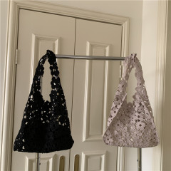 Korean style casual shoulder bucket bag lace mother-in-law bag crochet craft versatile temperament large capacity portable women's bag