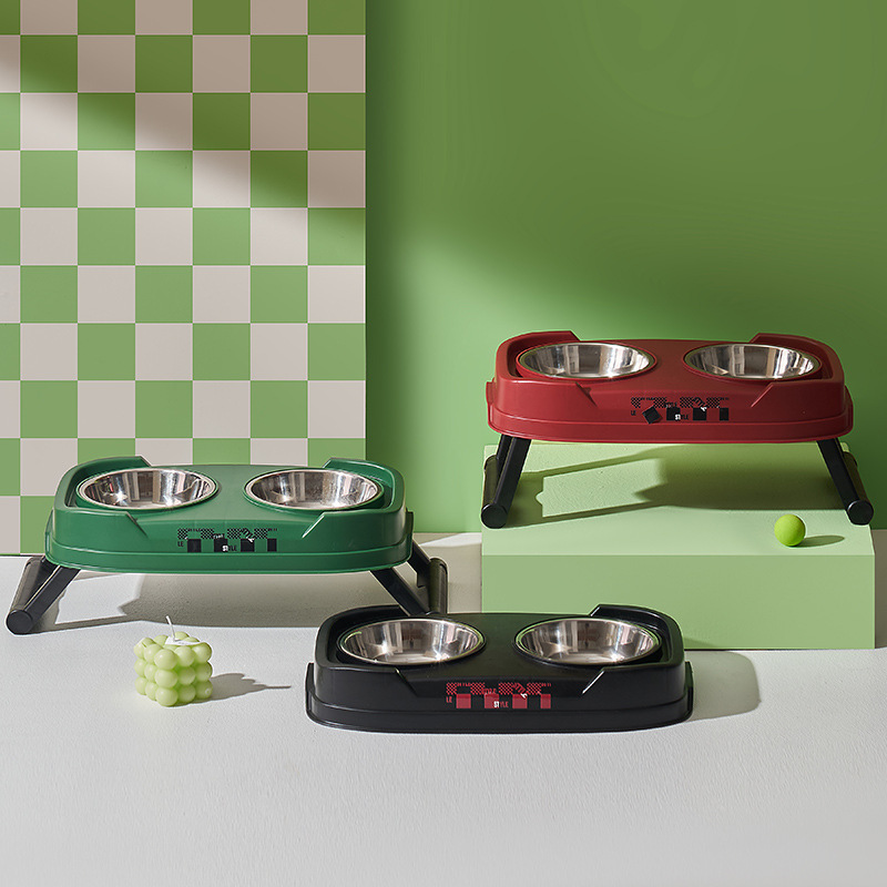 Cat Bowl Stainless Steel Double Bowl Retro Style 70% off Stack Elevated Bowl Dog Food Utensils Anti-Tip Adjustable Cat Food Bowl