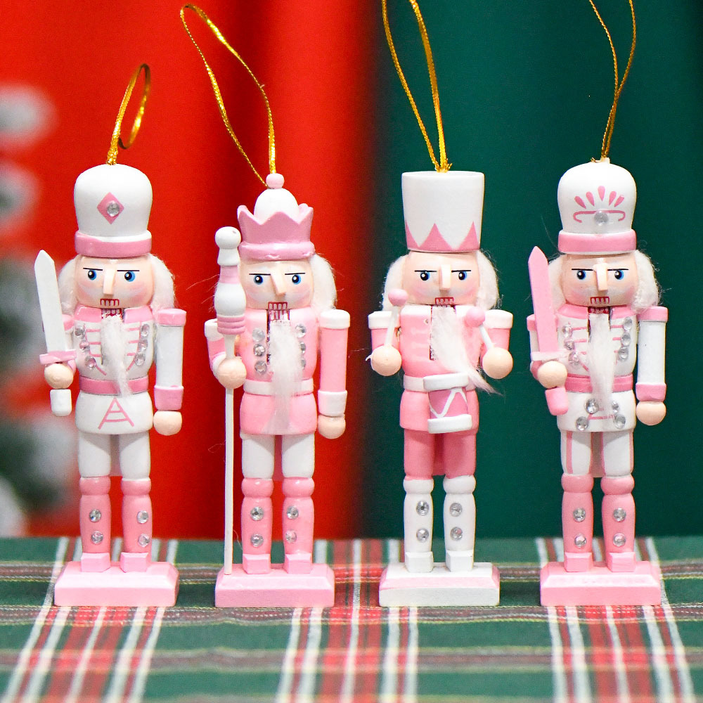 Tráfico fronterizo de madera cascanueces soldados adornos 13cm set tetra dopamina colgante de árbol de Navidad caramelo macarón
