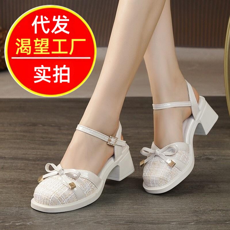 Fashionable Open-Toe Hollow Women's Sandals 2026 Spring New Style Fairy-Like Outdoor Chunky Heel Sandals Versatile and Comfortable for Women Fashionable Open-Toe Hollow Women's Sandals 2026 Spring New Style Fairy-Like Outdoor Chunky Heel Sandals Versatile and Comfortable for Women