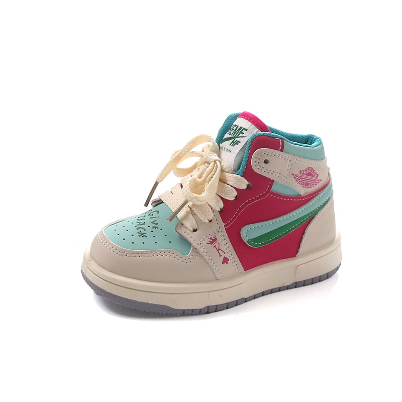 Fashionable children's mandarin duck 2024 autumn mid top leather surface, men's baby casual board s, girls' single_voghion.com