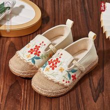 汉服鞋儿童老北京布鞋手工复古棉麻2024新款民族绣花鞋女童帆布鞋