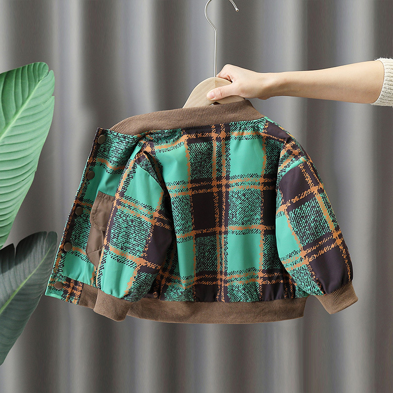 2759 chaqueta a cuadros de los muchachos 2023 primavera y otoño nuevo bebé ropa estilo coreano abrigo moda guapo