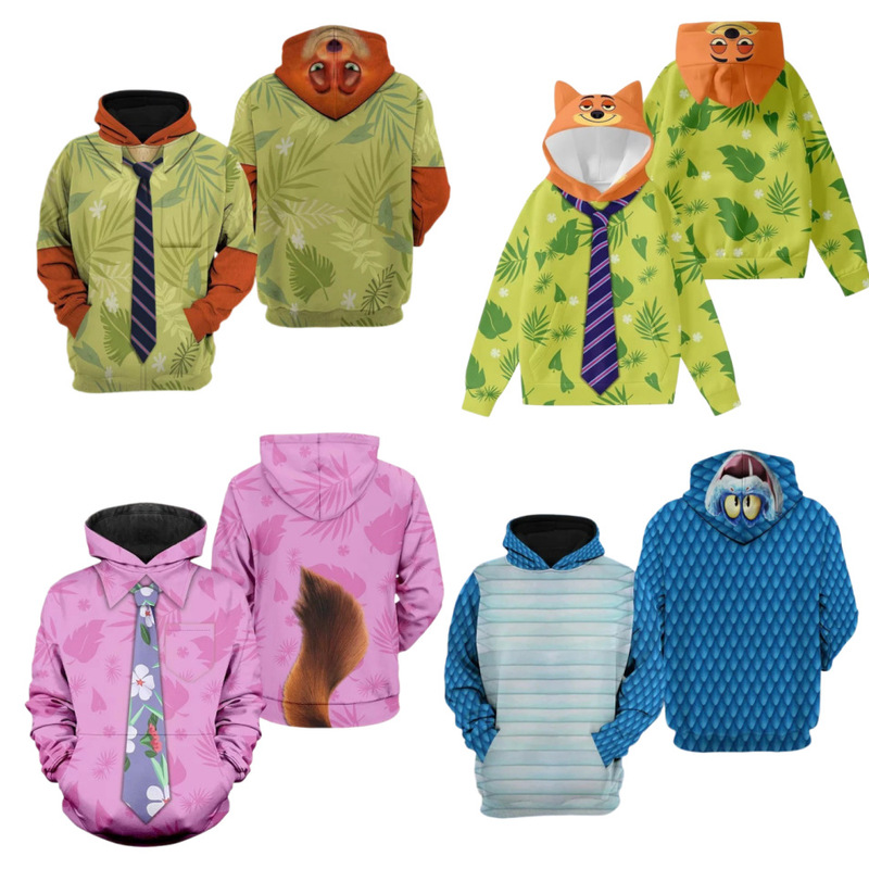 2026 New Cross-Border Hot-Selling Zootopia 3D Printed Hooded Sweatshirt Set Men's Casual Trendy Jacket