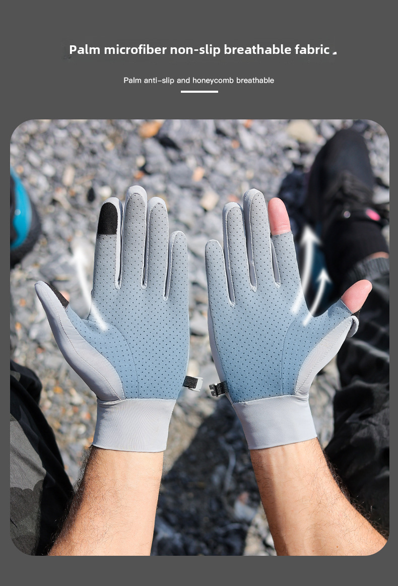 Ice Silk sun protection gloves men's summer UV protection outdoor sports fishing gloves non-slip open finger touch screen XG59_maomaolike.com