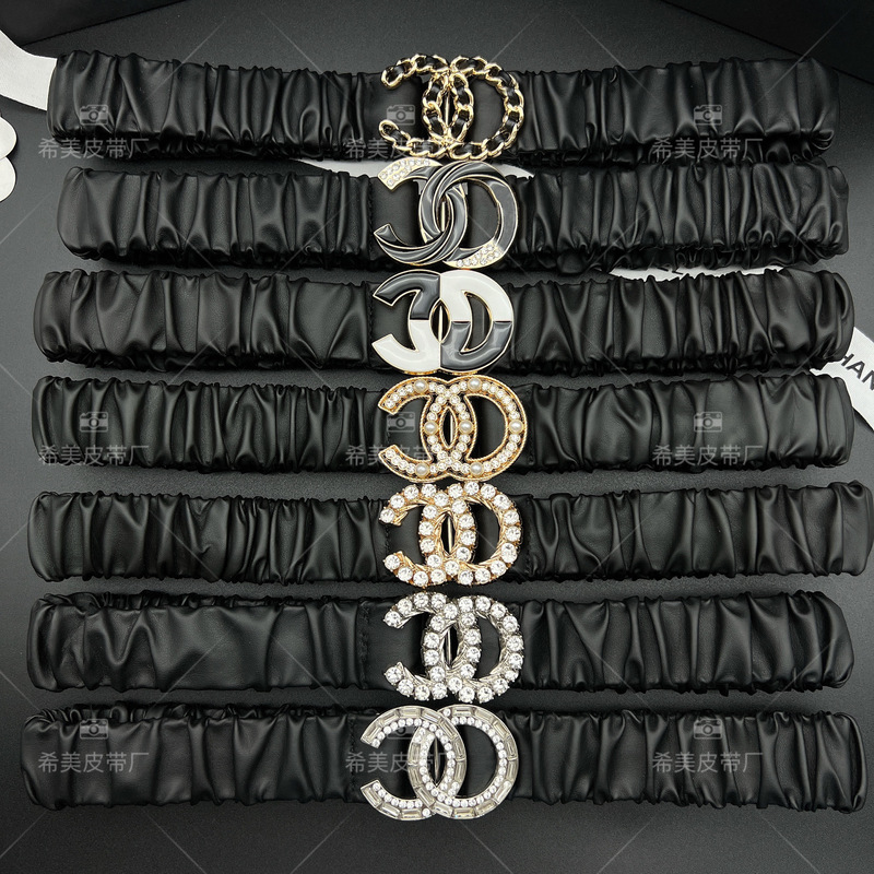 European and American High-end Rhinestone Buckle Elastic Belt Light Luxury All-match Women's Black dress Belt with Suit