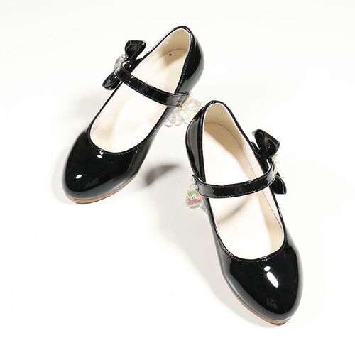  Autumn New Girls' Low Heel Leather Shoes with Glittered Upper and Bow Decoration Children's Dance Single Shoes
