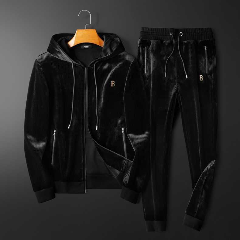 European Style Casual Sports Hooded Suit Men's Gold Velvet Two-Piece Loose-Fitting Autumn and Winter New Men's Clothing