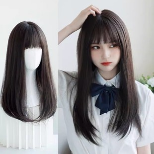 Fluffy Collarbone Face Repair Wig Sea Round Face Women's Long Straight Hair Headgear Short Hair Medium Long Hair Air Japanese Princess