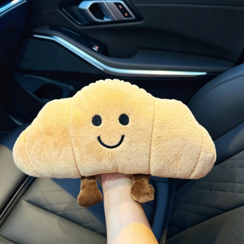 Fun and Cute Croissant Car Headrest Pillow Plush Car Doll Doll Creative Cartoon Headrest Pillow
