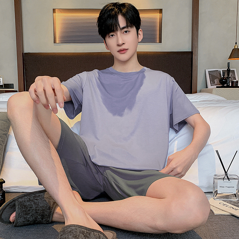 Pijamas para hombres 2024 nuevo modelo de verano pantalones cortos de mangas cortas delgados de verano grande conjunto de ropa casera casual