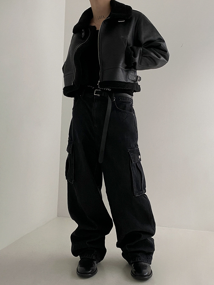 MYQ abrigo de algodón de piel de invierno de los hombres de estilo coreano de gamuza suelta chaqueta de cuero de la motocicleta