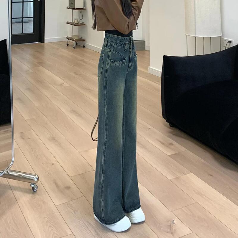 Spring and Autumn Straight-Leg Pants for Women, Retro Fashion, Loose and Comfortable Casual Jeans, High-Waisted Slimming Design Trousers Spring and Autumn Straight-Leg Pants for Women, Retro Fashion, Loose and Comfortable Casual Jeans, High-Waisted Slimming Design Trousers