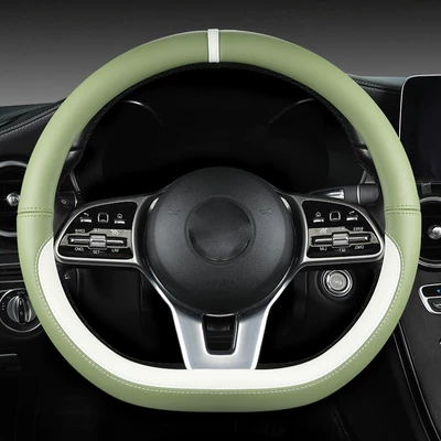 Steering wheel cover | steering wheel protective cover - d-shaped-avocado-green-white-plastic-ring-38cm