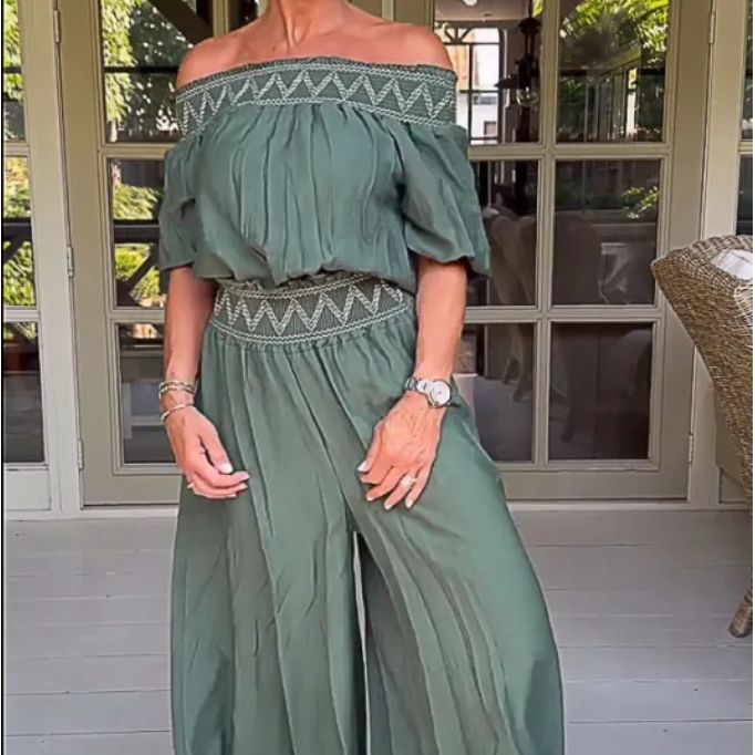 2023 europeo y americano transfronterizo otoño mujer estación independiente AliExpress moda color sólido fuera del hombro mono de pierna ancha mujeres