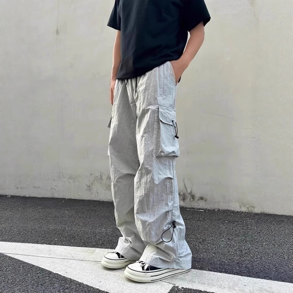 Multi-pocket pleated quick-drying overalls men's summer thin fishball pants straight casual paratrooper pants