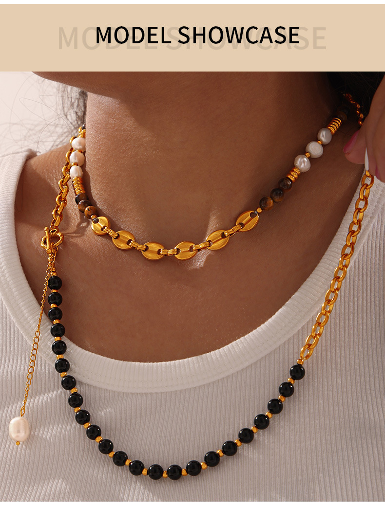 18K Gold Plated Plating Material Elegant Simple Style Geometric Natural Stone Titanium Steel 18K Gold Plated Necklace In Bulk