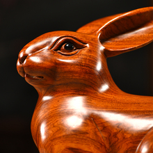 W6OI实木雕刻兔摆件木头兔子生肖礼品家居客厅床头柜装饰摆设红木