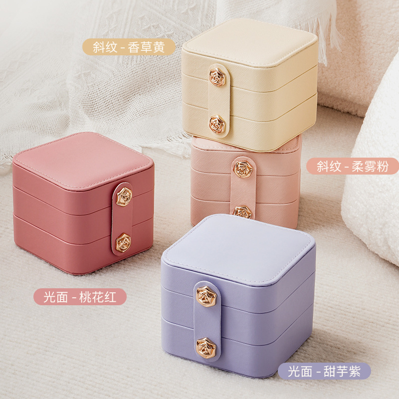 Suministro directo transfronterizo Caja de almacenamiento de joyería portátil de tres capas de Amazon Pendientes de gran capacidad Collar Anillo Caja de joyería para niños