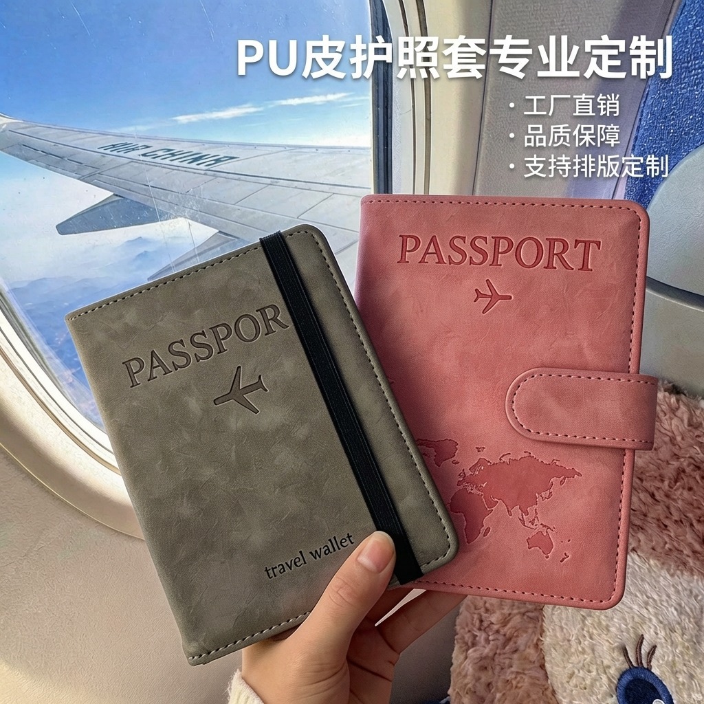 Cross-Border Pu Leather Passport Bag, Airplane Ticket Passport Holder, Passport Protective Cover, Travel Document Storage Bag for Overseas Trips