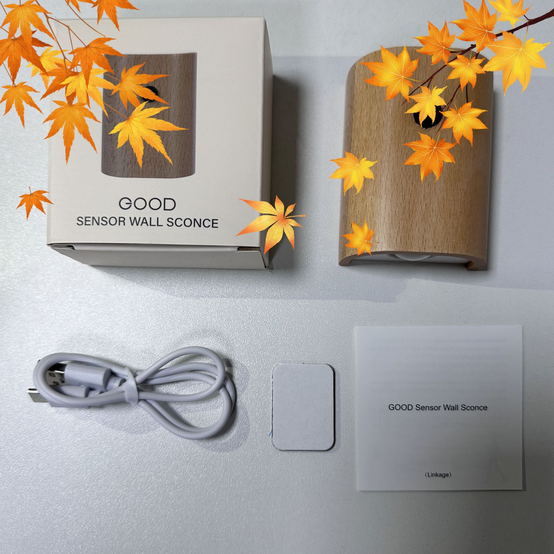 Palo de madera, conexión de madera maciza, lámpara de pared con sensor, hogar simple, ambiente de sensor humano transfronterizo, luz nocturna infrarroja, regalo