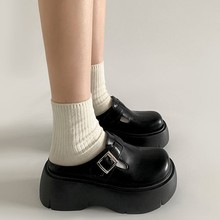2025新款复古英伦风乐福包头拖鞋厚底百搭松糕鞋女士黑色单鞋软底