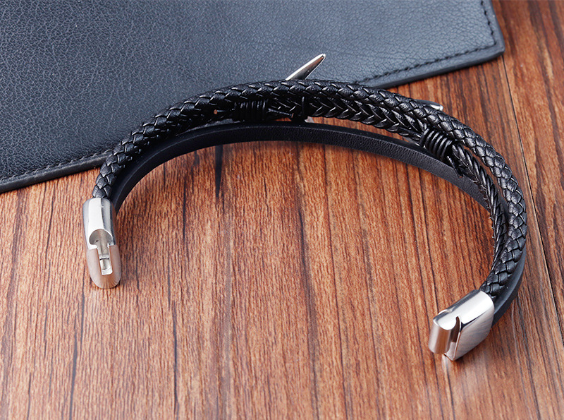 Arrow Pattern Retro 316L Stainless Steel  Pu Leather Arrow Men Cord & Leather Bracelets