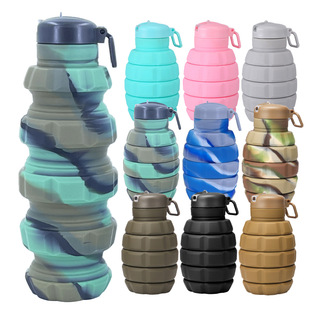 Cross-border grenade camouflage water bottle portable silicone foldable sports Cup 500ml grenade sports bottle