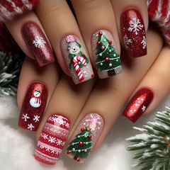 圣诞穿戴甲雪花中长欧方甲美甲指甲贴片美甲贴假指甲pressonnails
