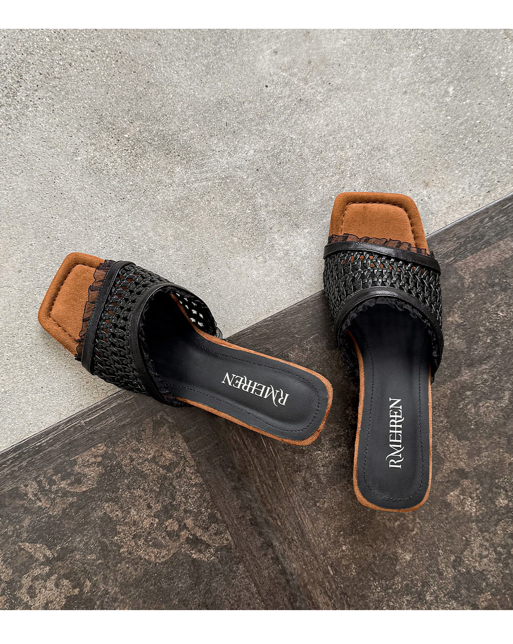 Sandal cao gót nữ quai ngang đan móc hở mũi mũi vuông gót cao — màu đen, màu trắng ngà chi tiết 16