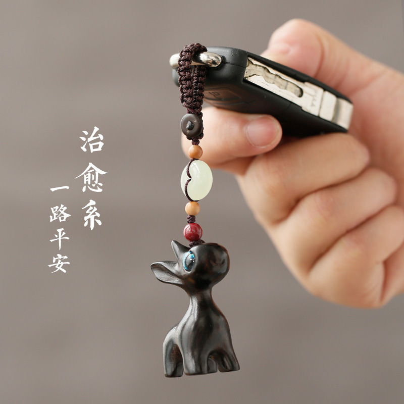 All the way sandalwood car key chain pendant men's cute deer girl couple key chain pendant