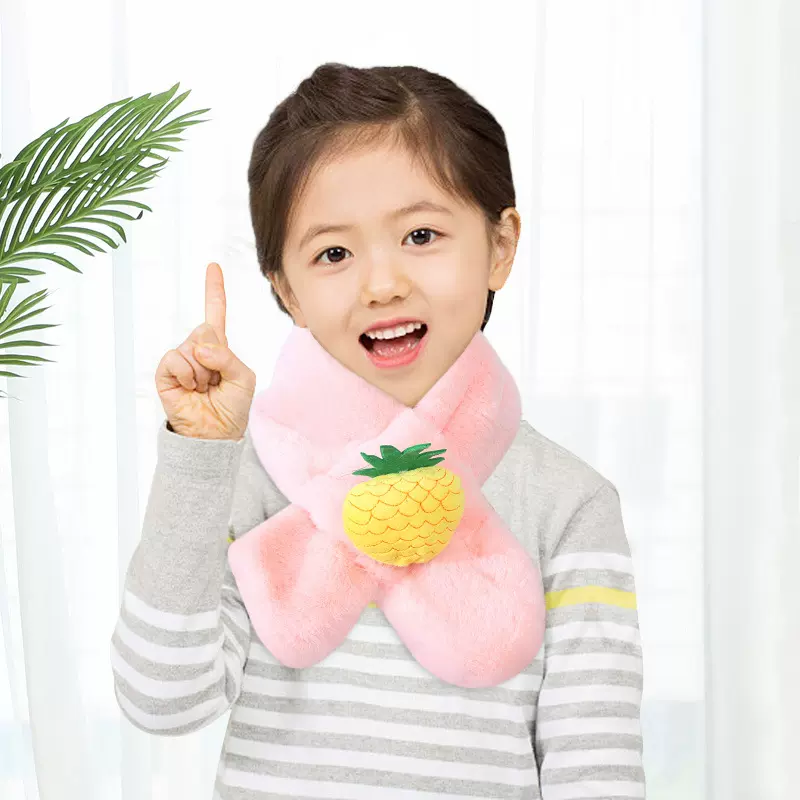 2025新款儿童围巾秋冬季毛绒新年圣诞可爱加厚卡通仿兔毛宝宝围脖