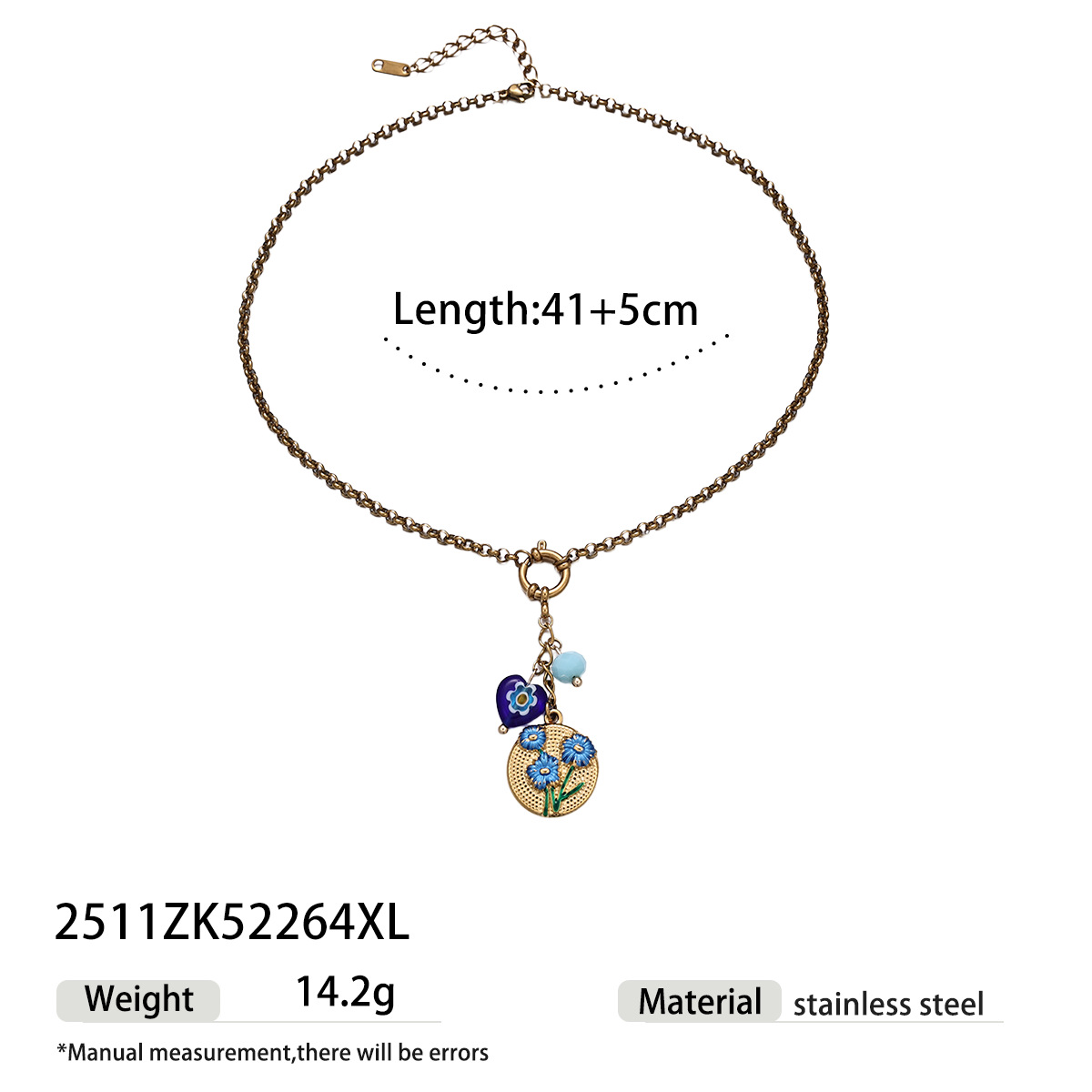 Collar de acero inoxidable de alta calidad ligero de lujo floral colgante de acero