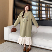 2025秋季新款胖大码卫衣裙女宽松圆领休闲拼接长裙高级感连衣裙