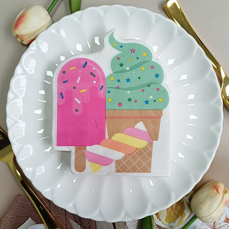 in stock Ice Cream Print Paper Towel Cute Cone Disposable Party Paper Towel Decorative Children Party Napkin