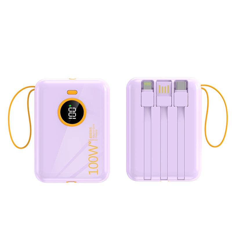 66W banco de potencia súper rápido de carga auto-cableado pequeño portátil real pantalla digital tres-en-un teléfono móvil de energía móvil al por mayor