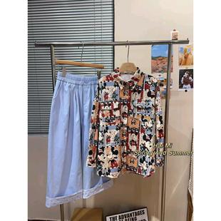 Hai Mi Spring and Summer Explosions Full Printed Mickey Retro Shirt, Double Pocket Design Childlike Full Jacket 8239-1