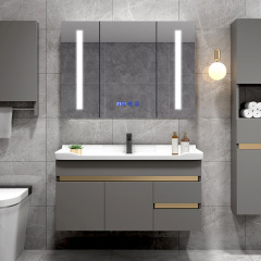 浴室キャビネットセット岩板盆一体陶磁器盆シンプルトイレ洗面台洗面台スマート鏡キャビネット