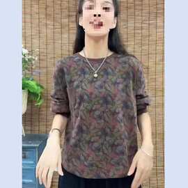 【689#M-4XL/1色】德绒新款洋气圆领长袖卫衣宽松套头休闲上衣女