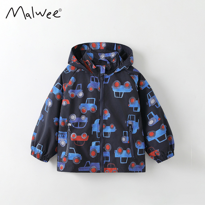 Malwee transfronterizo chaqueta de viento para niños otoño y invierno nuevo estilo europeo y americano con capuz para niños pequeños y medianos, chaqueta de cremallera guapo para niños