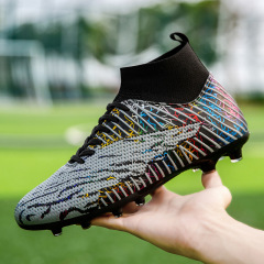 High-top Football Shoes, Autumn New Model, Foreign Trade, Long Tack, Shattered Tack, Camouflage Black, Youth and Children Professional Training Soccer Shoes