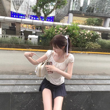 CallmeEar//【纯白之恋】挂脖系带设计短袖T恤女春季薄款上衣