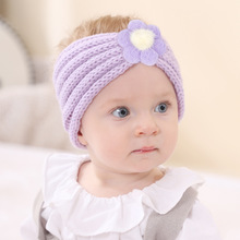 跨境款欧美儿童毛线宽发带婴幼儿纯色针织弹力毛绒花朵头带21色