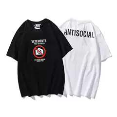 European and American fashion brand summer ANTISOCIAL Wite ban photo printing cultural shirt men's and women's loose short-sleeved T-shirt