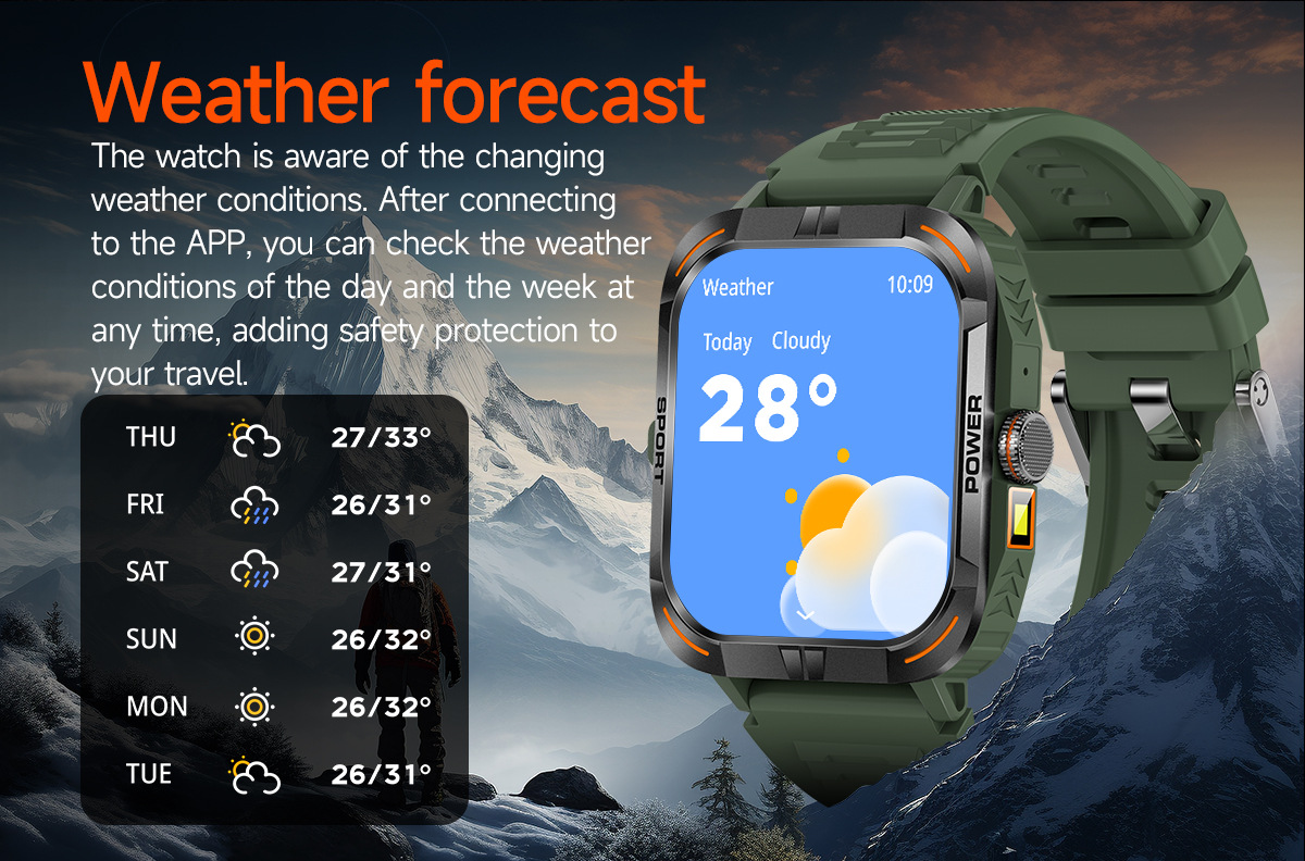 Montre connectée outdoor avec écran tactile AMOLED 1,97 pouce, Bluetooth, appels et lampe torche._voghion.com