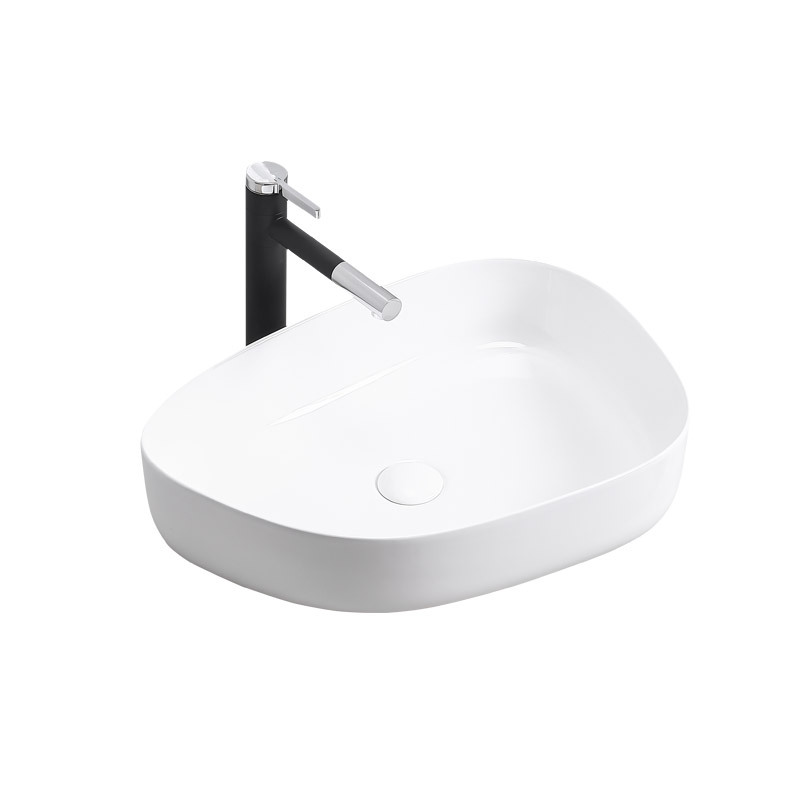 Lavabo artístico sobre encimera, lavabo integrado de cerámica, lavabo de cerámica para hotel, lavabo sobre encimera con borde fino, lavabo individual pequeño para el hogar image 5