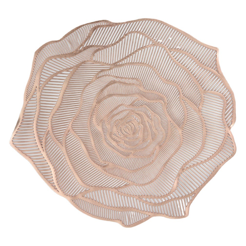 Rose placemat PVC luz lujo occidental placemat montaña hueco impermeable a prueba de aceite estera de mesa de aislamiento decorativo vajilla plato de fruta